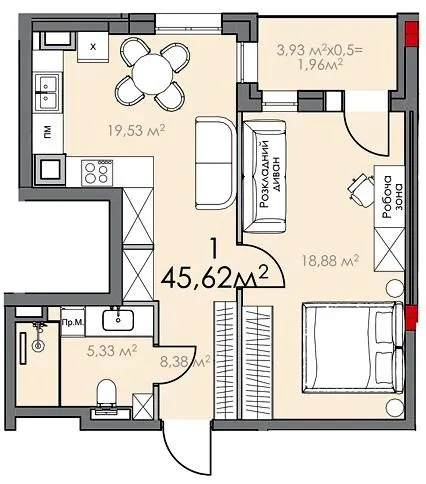 ЖК КВАРТАЛ SOHO — 45.6 м²