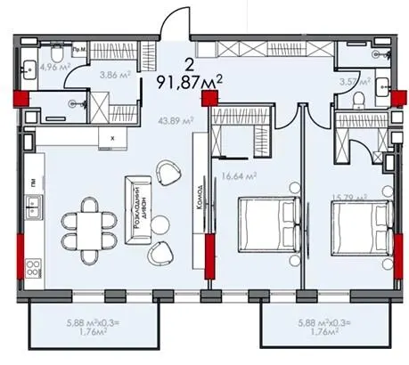 ЖК КВАРТАЛ SOHO — 91.9 м²
