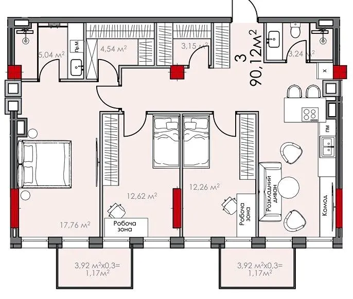 ЖК КВАРТАЛ SOHO — 90.1 м²
