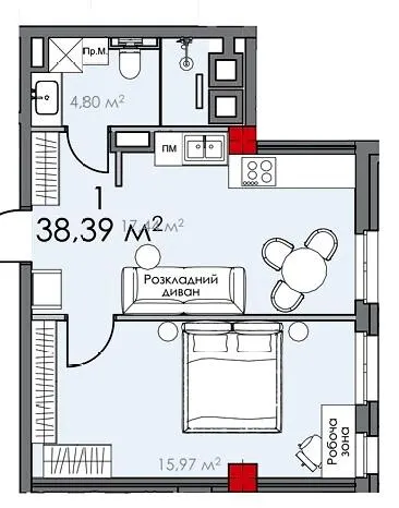 ЖК КВАРТАЛ SOHO — 38.4 м²