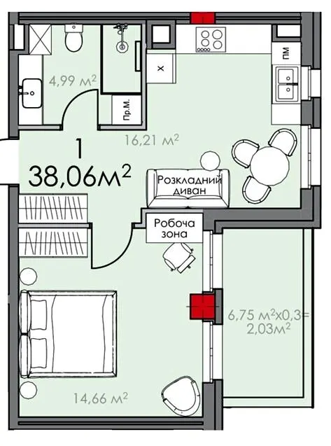 ЖК КВАРТАЛ SOHO — 38.1 м²