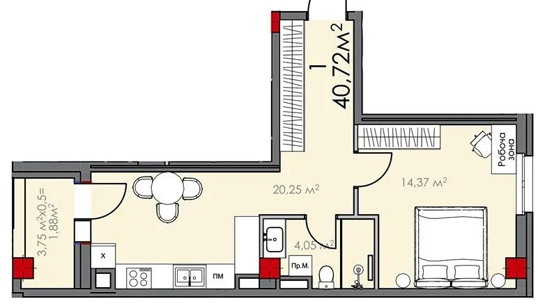 ЖК КВАРТАЛ SOHO — 40.7 м²