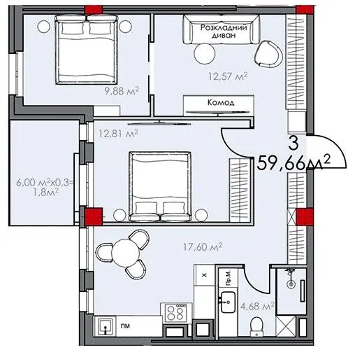 ЖК КВАРТАЛ SOHO — 59.7 м²