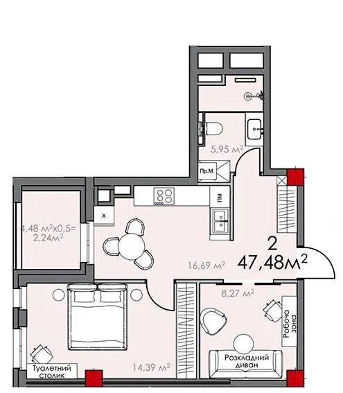 ЖК КВАРТАЛ SOHO — 47.5 м²