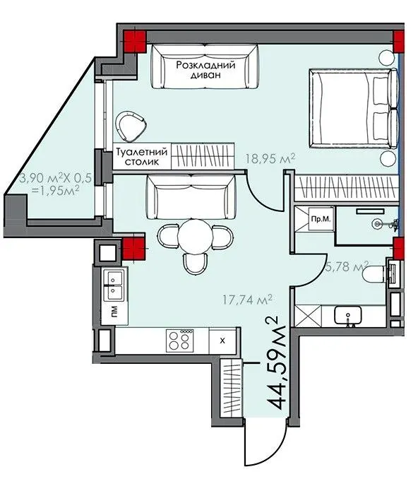 ЖК КВАРТАЛ SOHO — 44.6 м²