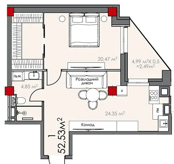 ЖК КВАРТАЛ SOHO — 52.5 м²