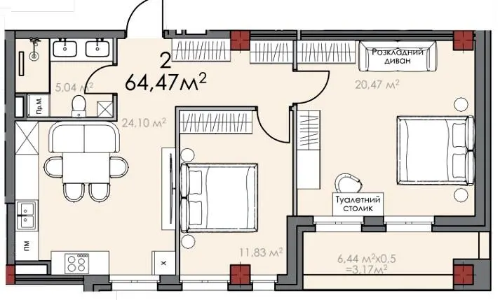 ЖК КВАРТАЛ SOHO — 64.5 м²