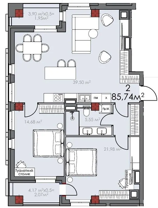 ЖК КВАРТАЛ SOHO — 85.7 м²