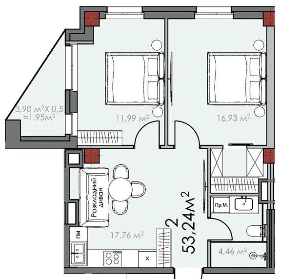 ЖК КВАРТАЛ SOHO — 53.2 м²