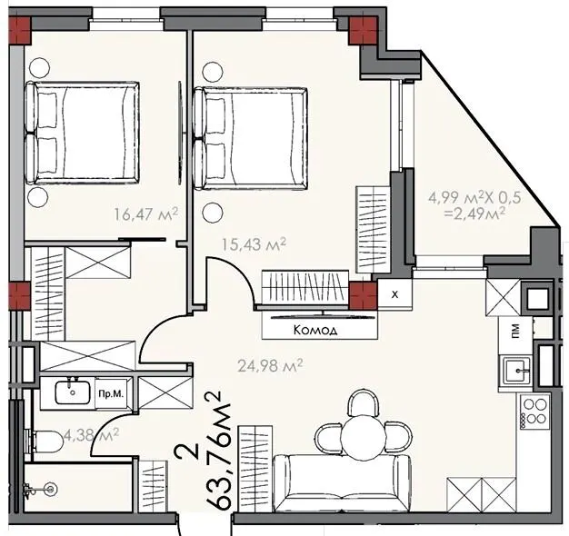 ЖК КВАРТАЛ SOHO — 63.8 м²