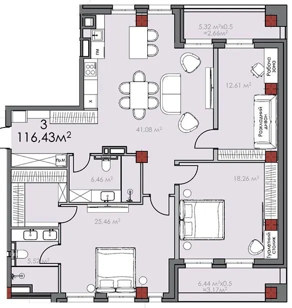 ЖК КВАРТАЛ SOHO — 116.4 м²