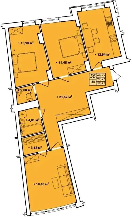 3-кімнатна квартира, 91 м², вул. Данила Галицького, 16, Рівне — фото 1