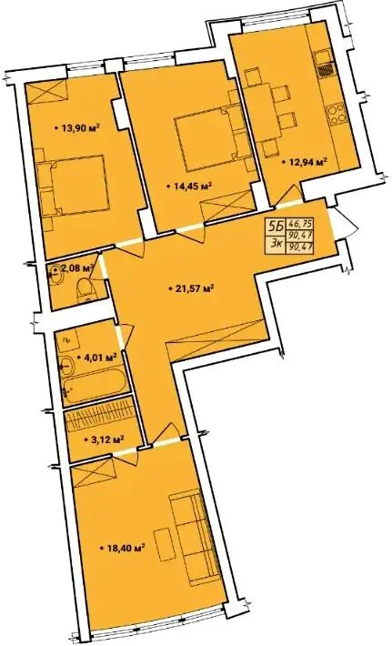 ЖК Amber Park — 90.5 м²