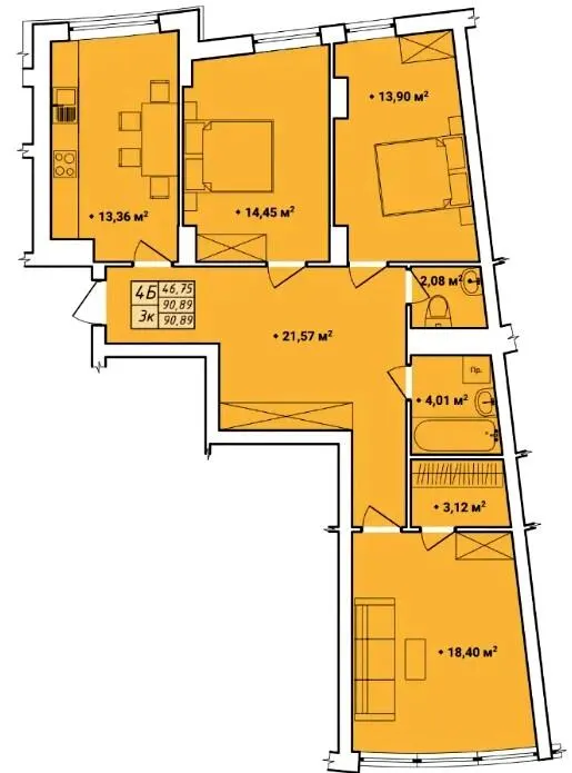 ЖК Amber Park — 90.9 м²