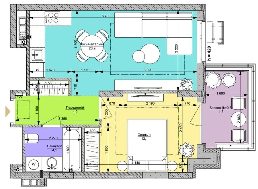 ЖК Файна Таун — 44.5 м²