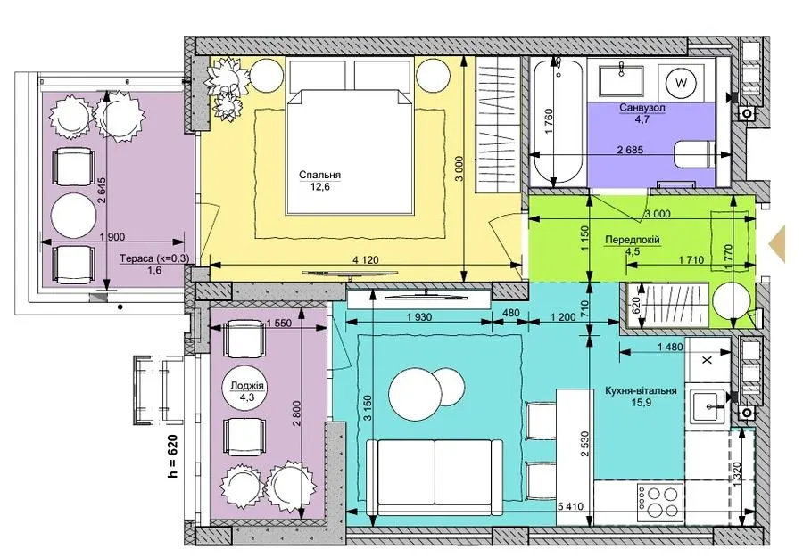 ЖК Файна Таун — 43.6 м²