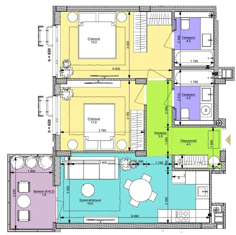 ЖК Файна Таун — 65.2 м²