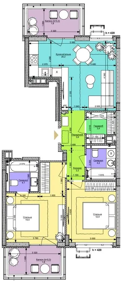 ЖК Файна Таун — 68.3 м²