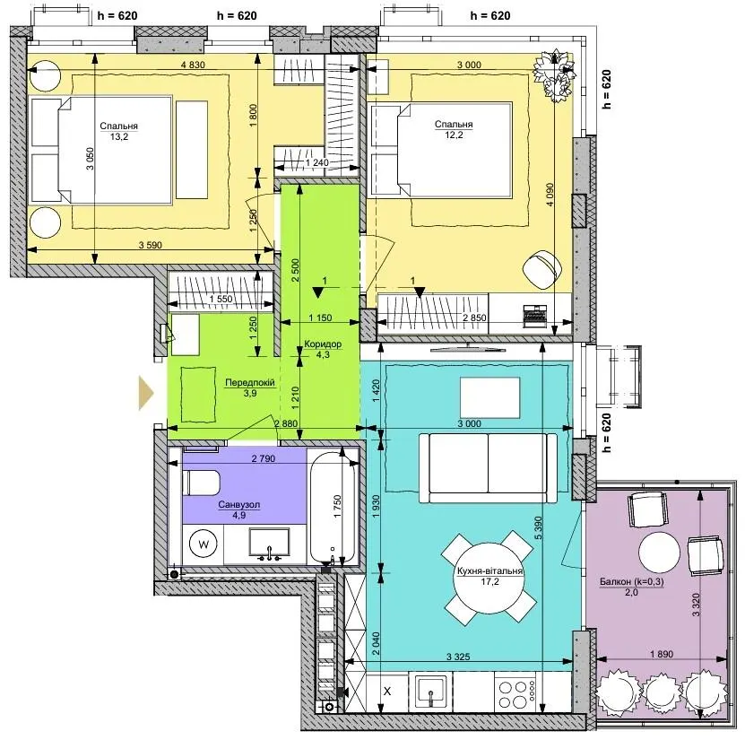 ЖК Файна Таун — 57.7 м²