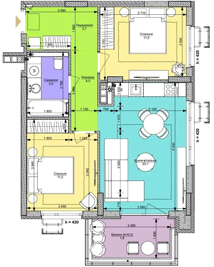 ЖК Файна Таун — 59.3 м²
