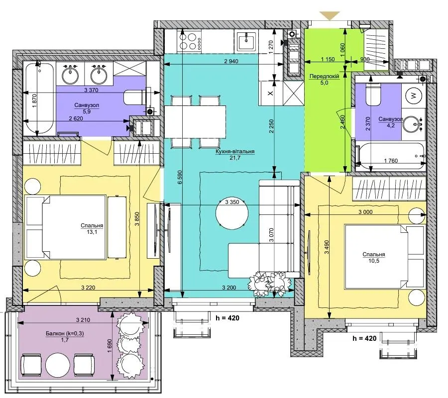 ЖК Файна Таун — 62.1 м²