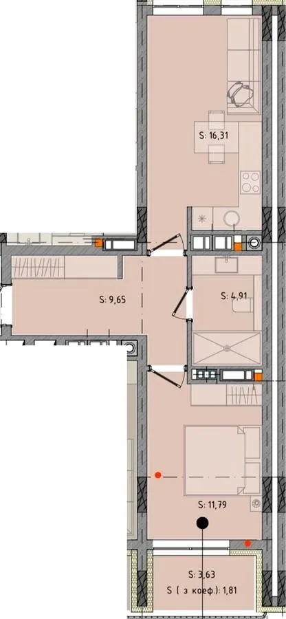 ЖК Черляни — 44.5 м²
