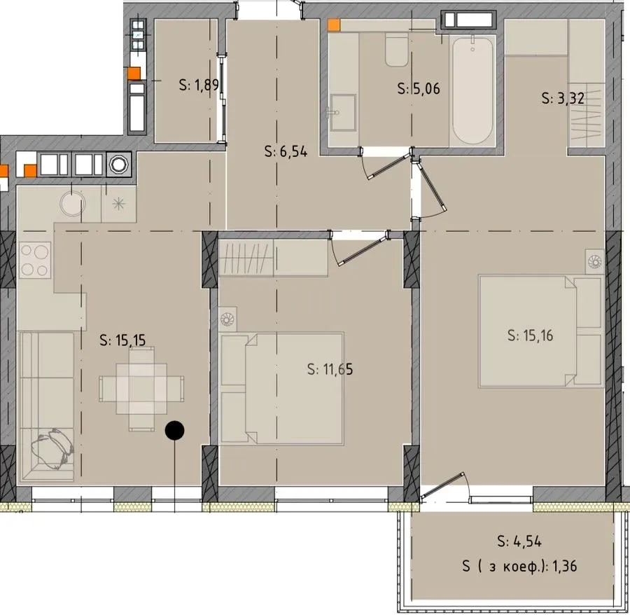 ЖК Черляни — 60.1 м²