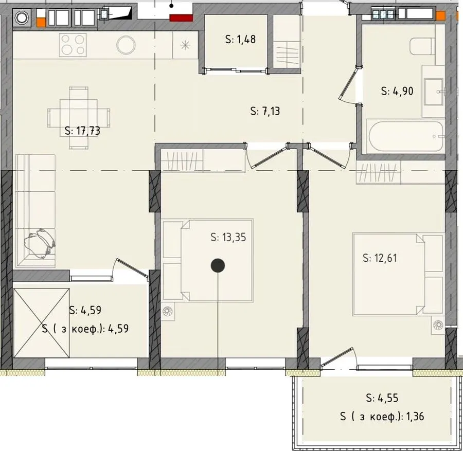 ЖК Черляни — 63.2 м²