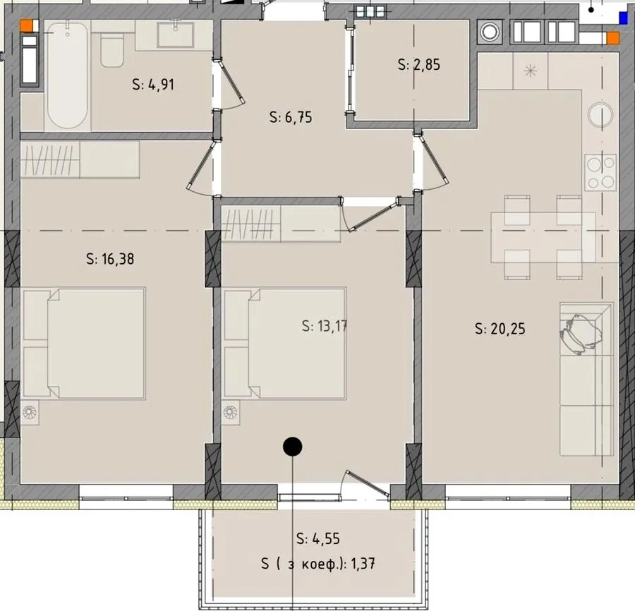 ЖК Черляни — 65.7 м²