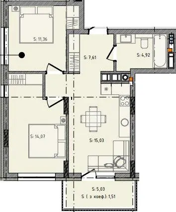 ЖК Черляни — 54.5 м²