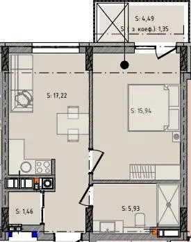 ЖК Черляни — 41.9 м²