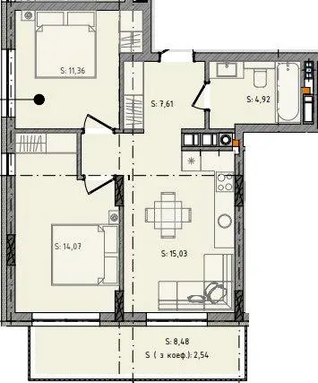 ЖК Черляни — 55.5 м²