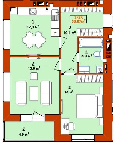 ЖК BROWAR — 58.9 м²