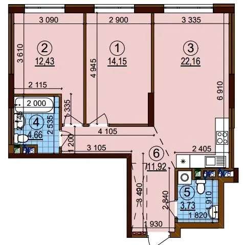 ЖК Варшавський-3 — 69.1 м²