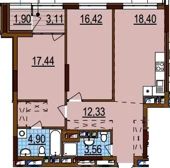 ЖК Варшавський-3 — 77.1 м²