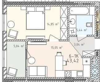 ЖК Шелест — 43.4 м²