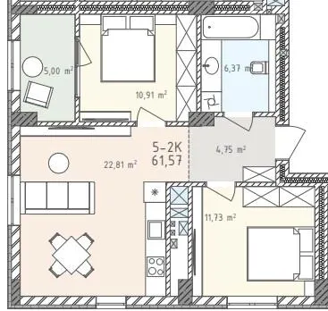 ЖК Шелест — 61.6 м²