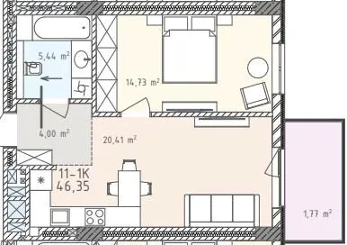 ЖК Шелест — 46.4 м²