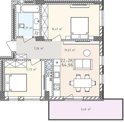 ЖК Шелест — 64.7 м²