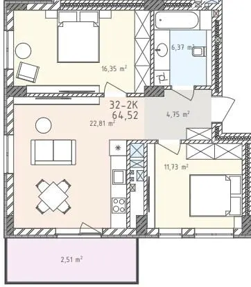 ЖК Шелест — 64.5 м²