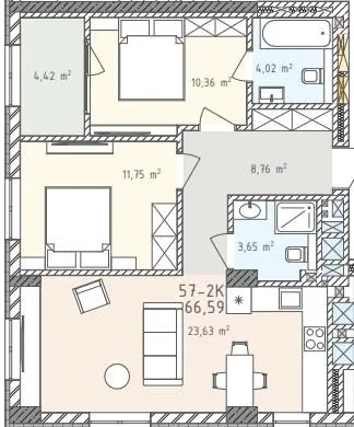 ЖК Шелест — 66.6 м²