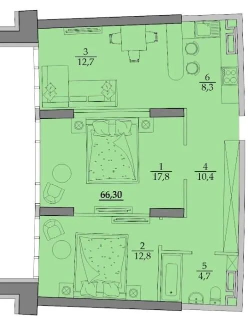 ЖК Авторский район — 66.3 м²