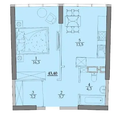 ЖК Авторський район — 43.5 м²