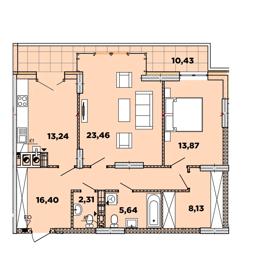 ЖК Crystal Avenue — 86.8 м²
