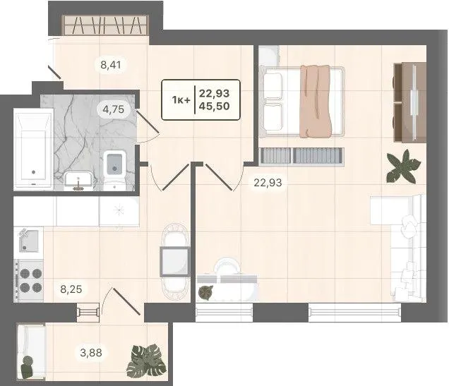 ЖК Михайлівський — 45.5 м²