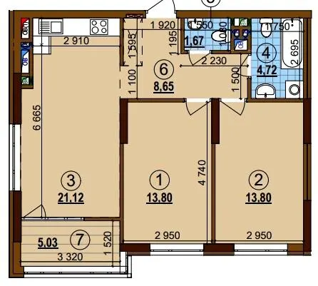 ЖК Варшавський-3 — 68.8 м²