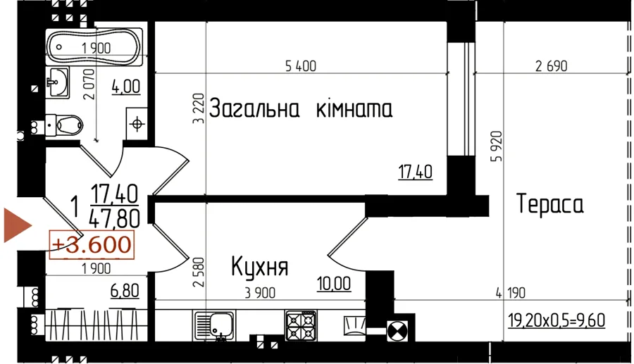 1-комнатная квартира, 44 м², вул. Микулинецька, 30а, Великая Березовица — фото 1