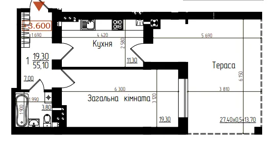 1-кімнатна квартира, 50 м², вул. Микулинецька, 30а, Велика Березовиця — фото 1