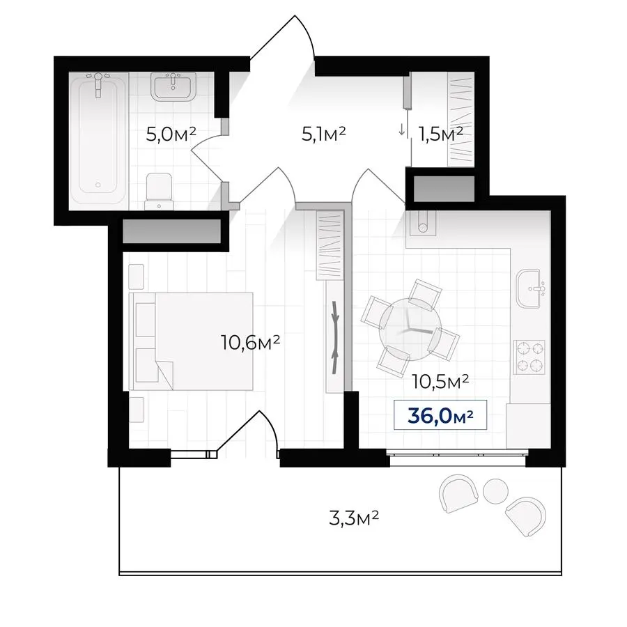 ЖК Асторія — 36 м²