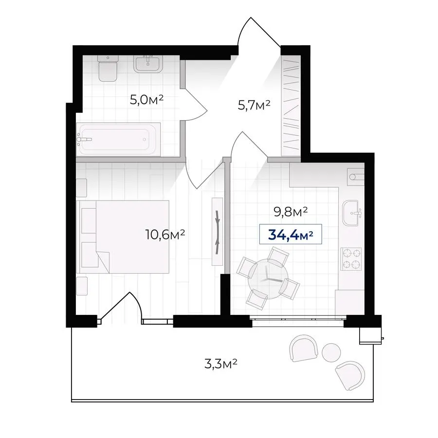 ЖК Асторія — 34.4 м²
